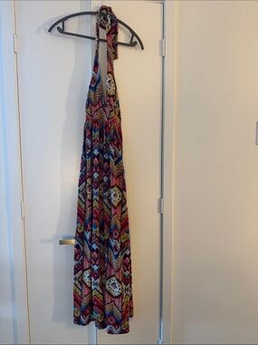 Halter Maxi Dress in Multicolor Geometric Print
